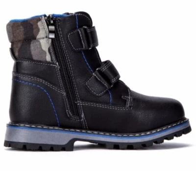 Botas de invierno forradas de lana de cuero negro camufladas con cremallera para niños 21 azules Foto 1 de 4