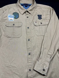 Tommy Hilfiger Boys Button Front Long Sleeve Beige Boyscout Shirt XL 20 - Picture 1 of 5