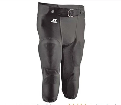 NWT BLACK Youth LARGE No-Fly Football Pants w Snaps Belt NO PADS Russell F25PFWS - Image 1 of 2