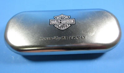 Harley Davidson Waterman Hard Eyeglasses Case Metal Tin Oval Silver Motorcycles Foto 1 de 3