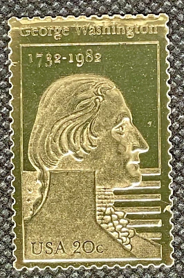Réplica de sello vintage de oro 22k de George Washington 250 aniversario 20 centavos 1982 Foto 1 de 3