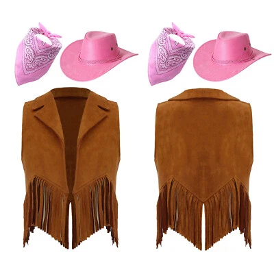Fantasia de cowboy infantil meninas frente aberta conjunto roupas confortáveis colete de festa camurça - Imagem 1 de 2