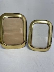 VTG Solid Brass Gold ROUNDED RECTANGLE Lot Of 2 Picture Frames 5x7 3x4” - Picture 1 of 6