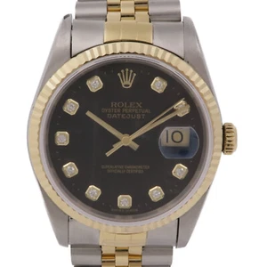 ROLEX Datejust 36mm 16233BG Automatic Watch 18K YG Stainless Steel Diamond Black - Picture 1 of 14