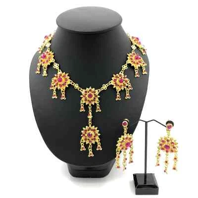 1 MINI Set Thai Jewelry Dance Show Wedding Party Earring Clip Gold Necklace NEW - Image 1 of 4