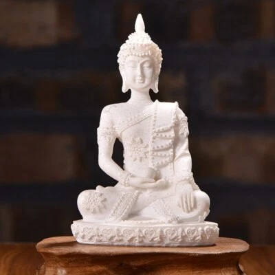 Small Sitting Sculpture Buddha Buddhist Sandstone Religion Resin Crafts Ornament - Image 1 of 4