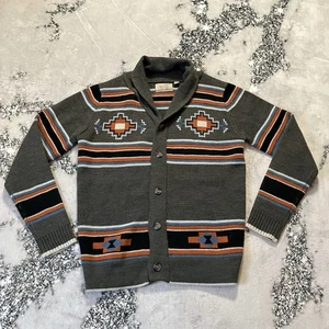 Brave Soul Sweater Mens Size M Aztec Button up Gray Multi Cardigan Collared - Picture 1 of 8