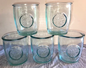 Juego de 5 Vasos Planos San Miguel Auténticos 100% Vidrio Reciclado Repujado 4" de Alto - Imagen 1 de 5