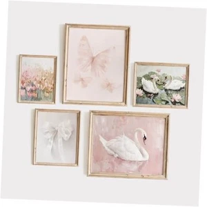 Coquette Pink Wall Art Decor Swan Posters Bow Flower Canvas Wall Art Preppy - Picture 1 of 8