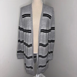Talbots lightweight open front cardigan sweater gray black white striped size XL - Picture 1 of 8