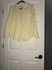 Hilo Universal Ajuste Relajado Botón Grande Amarillo Blanco Raya - Imagen 1 de 2