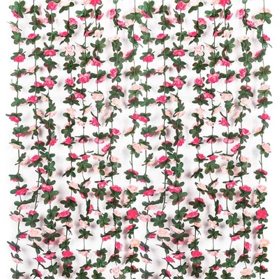 9Pcs 74FT Pink Flower Garland Artificial Rose Arch Vines Fake Spring Floral G... - Image 1 of 4