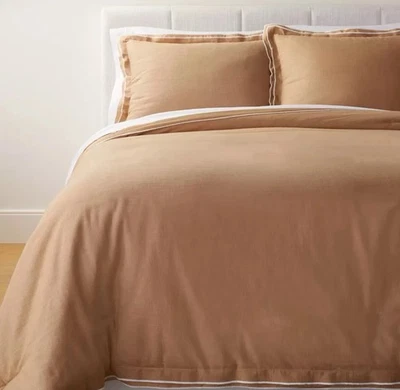 King Double Flange Merrow Stitch Duvet Cover & Sham Set Camel/Off-White NEW - Image 1 of 4