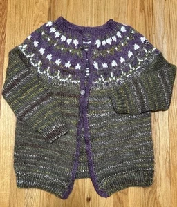 Maglione cardigan pesante lana nordica Fair-Isle fatto a mano taglia L *LEGGI* - Foto 1 di 10