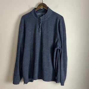JOHNNIE-O Mens Blue Waffle Baker Henley Sweater Pullover Size XXL Golf Classic - Picture 1 of 9