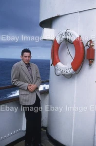 1950s RMS Queen Elizabeth Handsome Man on Deck Cruise Ship Vtg Kodachrome Slide - Picture 1 of 1