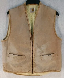 Carhartt 6SV Sherpa Lined Canvas Vest Mens Sz Large USA Distressed Vintage - Picture 1 of 17