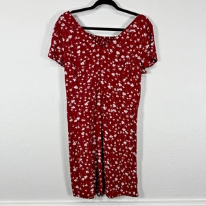 Abito donna Old Navy aderente e svasato scollo a V lunghezza ginocchio taglia L rosso bianco floreale - Foto 1 di 11