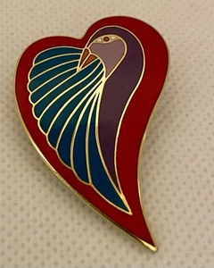 Laurel Burch Jewelry Signed Vintage "Dove Heart" Enamel Brooch Pin - Picture 1 of 6