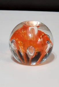 Zimmermann Art Glas Briefbeschwerer Stiftehalter Vintage Orange Original Etikett - Bild 1 von 6