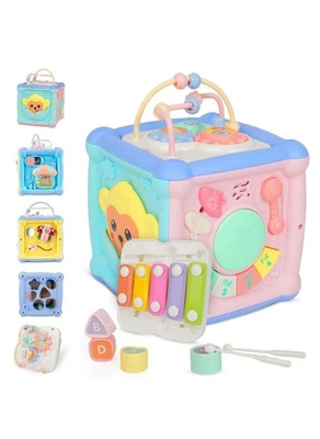 6-in-1 Baby Activity Cube for 1.5 Year Old, Educational Learning Lights Up Music - Image 1 of 4
