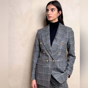 Banana Republic Brooke kariertes Kapitäns Sakko Blazer Gr. 20 schwarz Wolle Academia - Bild 1 von 16