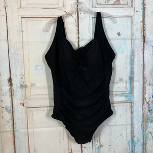 Daci Black 20W Plus Size One Piece Swimsuit Tummy Control Ruched Swimwear - Picture 1 of 13