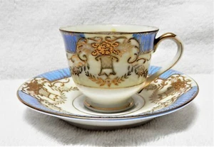 Vintage China Tea Cup & Saucer Set Occupied Japan Blue Gold - Picture 1 of 5