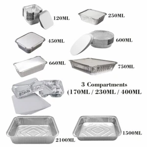 600 x Contenedores de papel de aluminio y tapa Preparación de comidas Sartén para hornear Almacenamiento de alimentos Comida para llevar - Imagen 1 de 106