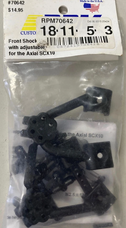 RPM 70642 FRONT SHOCK HOOPS & BODY MOUNTS W/ADJUSTABLE RIDE HEIGHT AXIAL SCX10 - Image 1 of 1