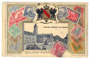 1.-PPC POSTAL ALEMANA ESTAMPILLAS DEL REICH ALEMÁN MONTAJE ESCUDO DE ARMAS EN RELIEVE - Imagen 1 de 2