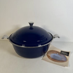 Vintage New Fiesta 12” Blue Silver Enamel Dutch Oven W/ Lid 1998 Homer Laughlin - Picture 1 of 11