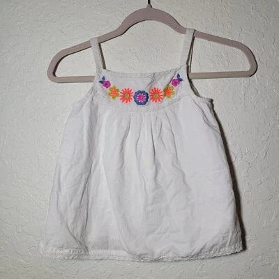 🌺 White BODEN Girls White Summer Tank Embroidered Pleated Dress Top Size 8-9 Y - Image 1 of 4