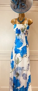 Coast UK 8/10 Blue/White Mix Floral Silk Chiffon Strappy Summer Maxi Dress - Picture 1 of 13
