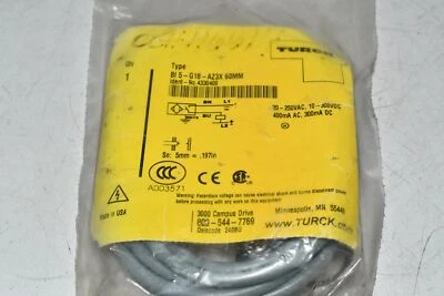 NEW Turck BI5-G18-AZ3X 60mm Inductive Proximity Sensor, 5mm, NO, 250VAC/300VDC,  - Image 1 of 3