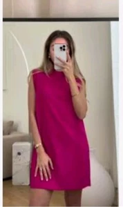 ZARA NEW WOMAN SHORT DRESS WITH SHOULDER PADS NEON FUCHSIA S 9479/064 - Picture 1 of 10