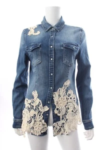 History Repeats besticktes Jeanshemd mit Spitze / blau - Bild 1 von 4