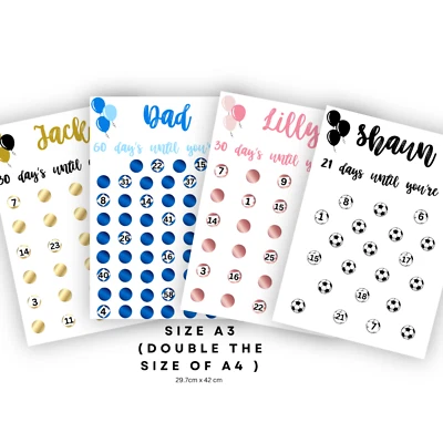 Birthday countdown, LARGE Scratch card, A3 SIZE, Birthday gifts, 30th,50th - Image 1 of 4