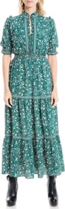 Nuevo Maxi Vestido Largo MAX STUDIO XS Estampado Cuello Volantes En Niveles Manga Corta VERDE - Imagen 1 de 6