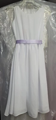 Tip Top USA Dress,  Girls Sz 12 White with Lilac Bow Girls Dress  - Image 1 of 4