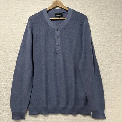 Suéter pulôver masculino Bonobos azul Henley 100% lã merino ajuste fino tamanho XXL - Imagem 1 de 4