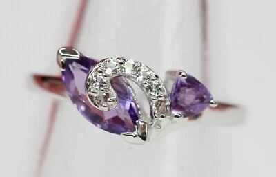 Nobile Ca 2,0 Carati Ametista Topazio Bianco Anello 925 Argento Tgl 8/18/57 - Immagine 1 di 4