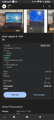 Acer B960 15.6in. (500GB, 2.2GHz, 4GB) Notebook/Laptop - E1-531-4694 - Image 1 of 4