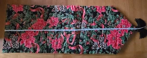 2-sided reversible Xmas table runner: gold stripe & pointsettia/mistletoe print - Picture 1 of 4