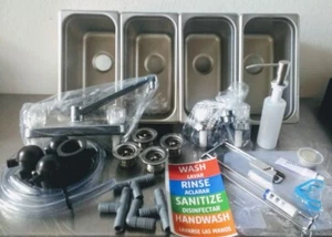 STANDARD SMALL Portable Concession Sink Kit W/Drain Plumbing 3 + 1 Compartments - Picture 1 of 7