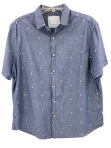 Denim & Flower Mens XL Short Sleeve Button Shirt Slim Fit Blue Shark Cotton - Picture 1 of 3
