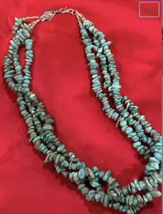 Genuine Turquoise 3 Strand Necklace w 925 Sterling Silver Hook Clasp 29" - Picture 1 of 3