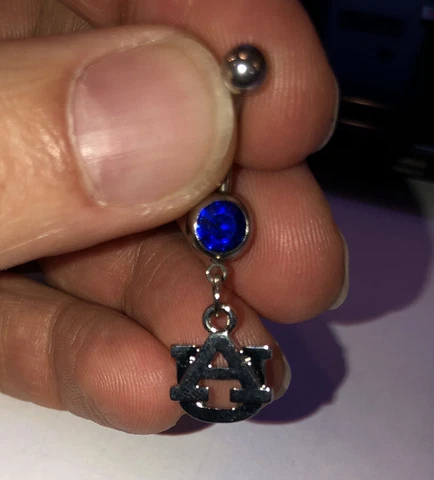auburn university “AU” 14ga. belly ring with Blue stone Cover