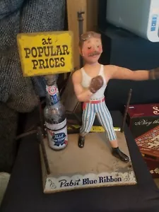 Vintage Pabst blaues Banddisplay Metall Boxring mit Boxer & Bierflaschenlampe - Bild 1 von 6
