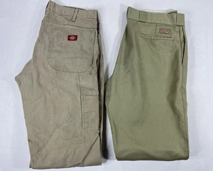 Lote 2 Pantalones de Lona Dickies Carpintero + 874 Pantalones de Trabajo Algodón Marrón Para Hombre 36 Alto - Imagen 1 de 14